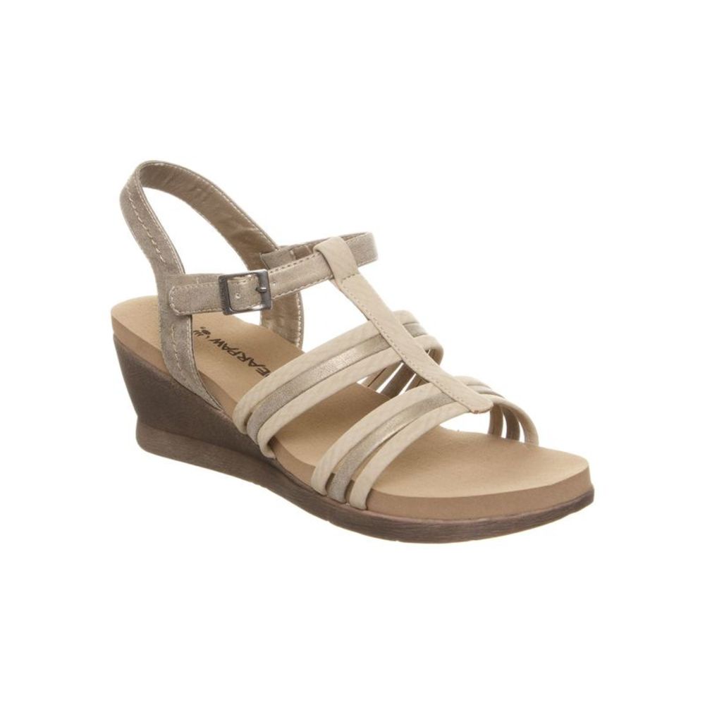 BEAR PAW Womens Beige Snake 1" Platform Strappy Viola Round Toe Wedge Sandals 8